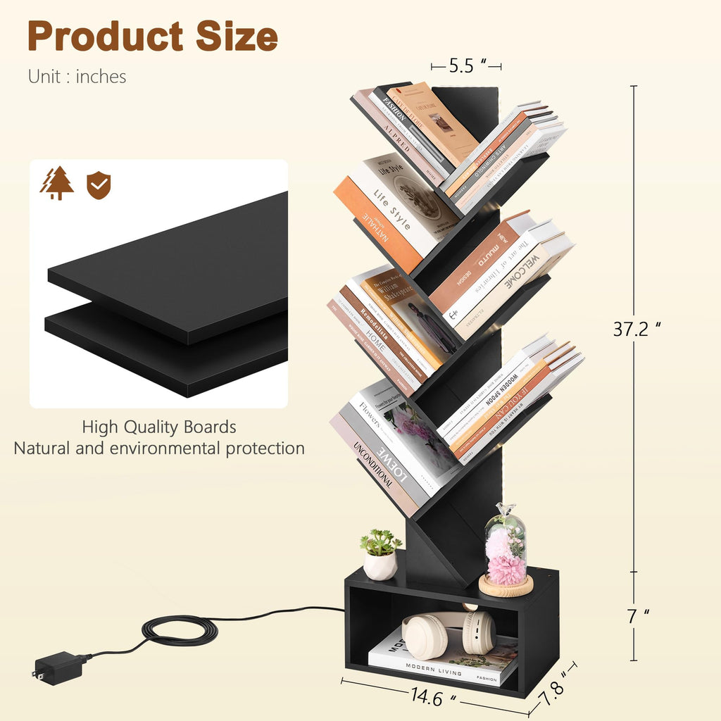 6 Tier Tree Bookshelf with Drawer and LED Lights Q678622