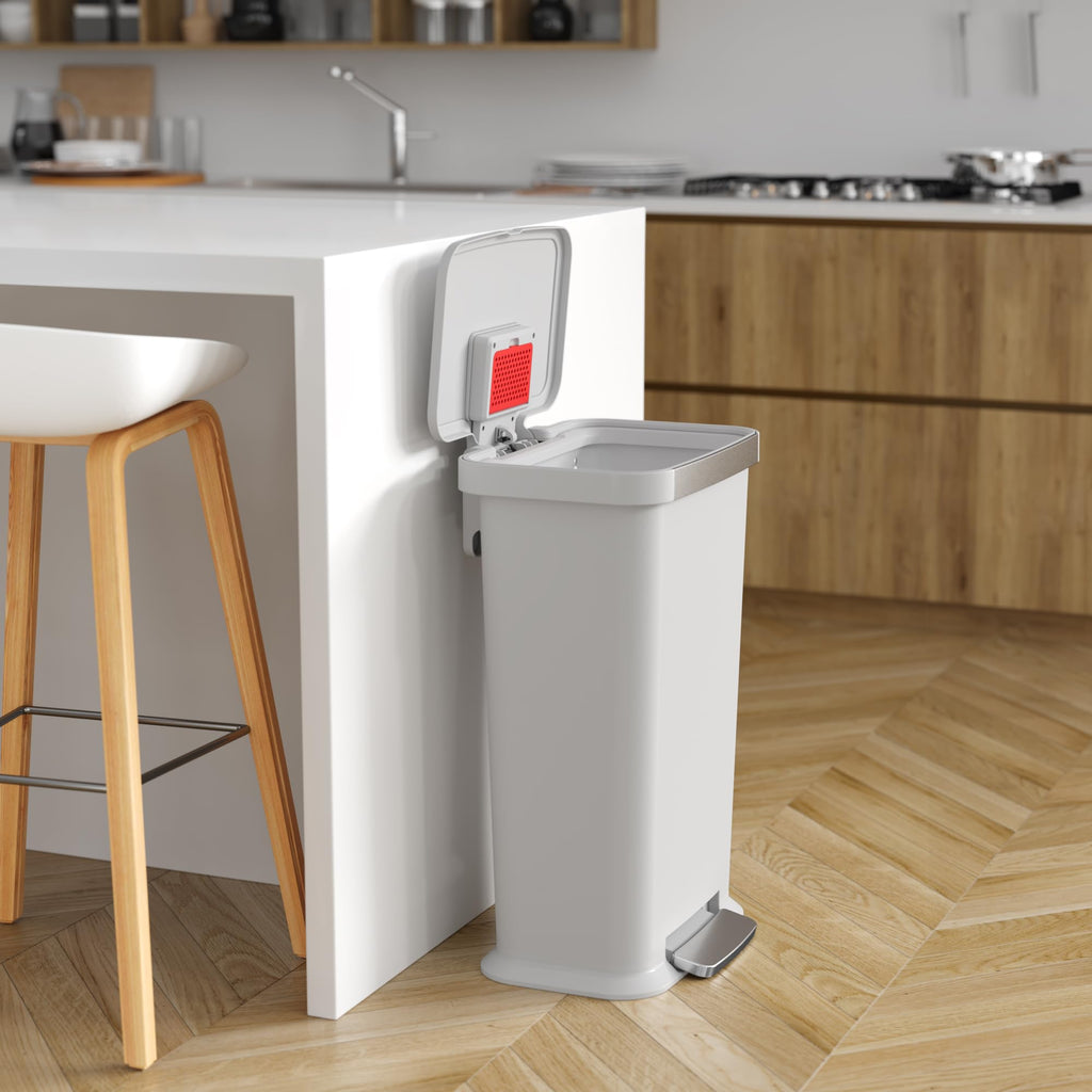 13.2 Gal Step Pedal Kitchen Trash Can with Odor Filter, White Plastic N1259