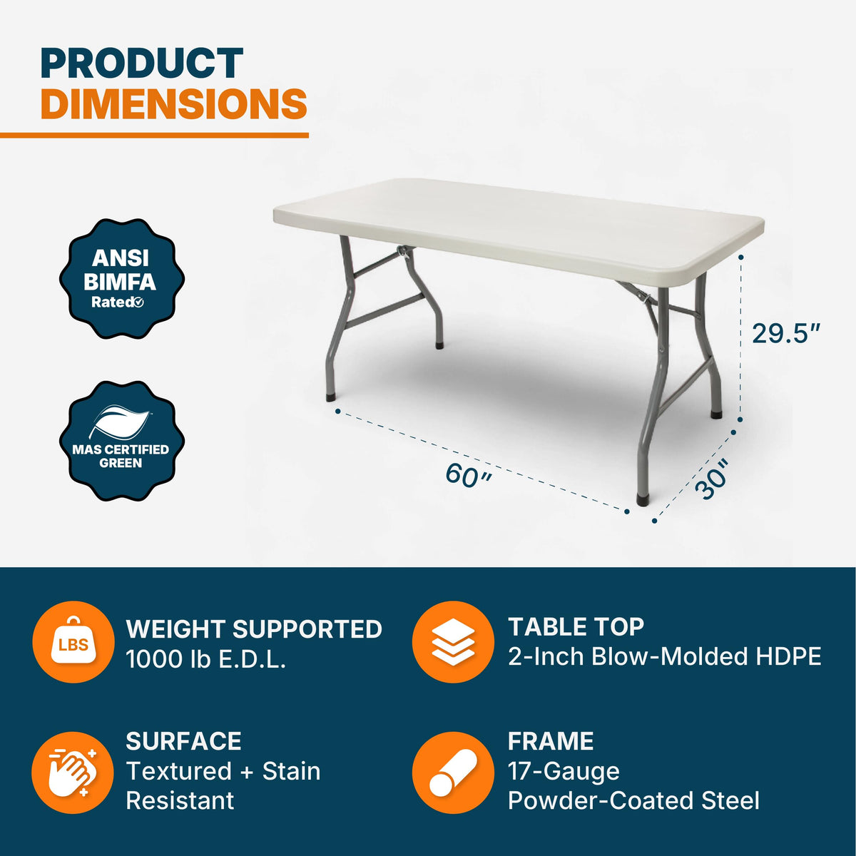 Rectangular Heavy-Duty Folding Table with Steel Frame J17455