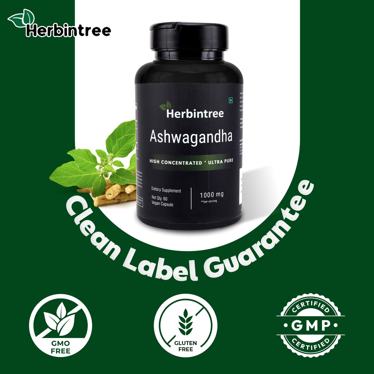 Ashwagandha 1000mg Vegan Non-GMO 60 Veg Capsules E26312