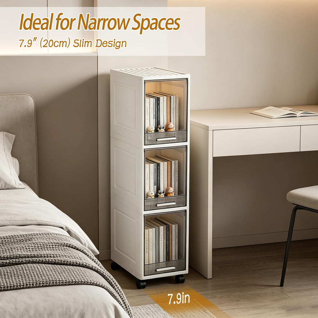 3 Drawer Narrow Plastic Storage Cart with Wheels J70303