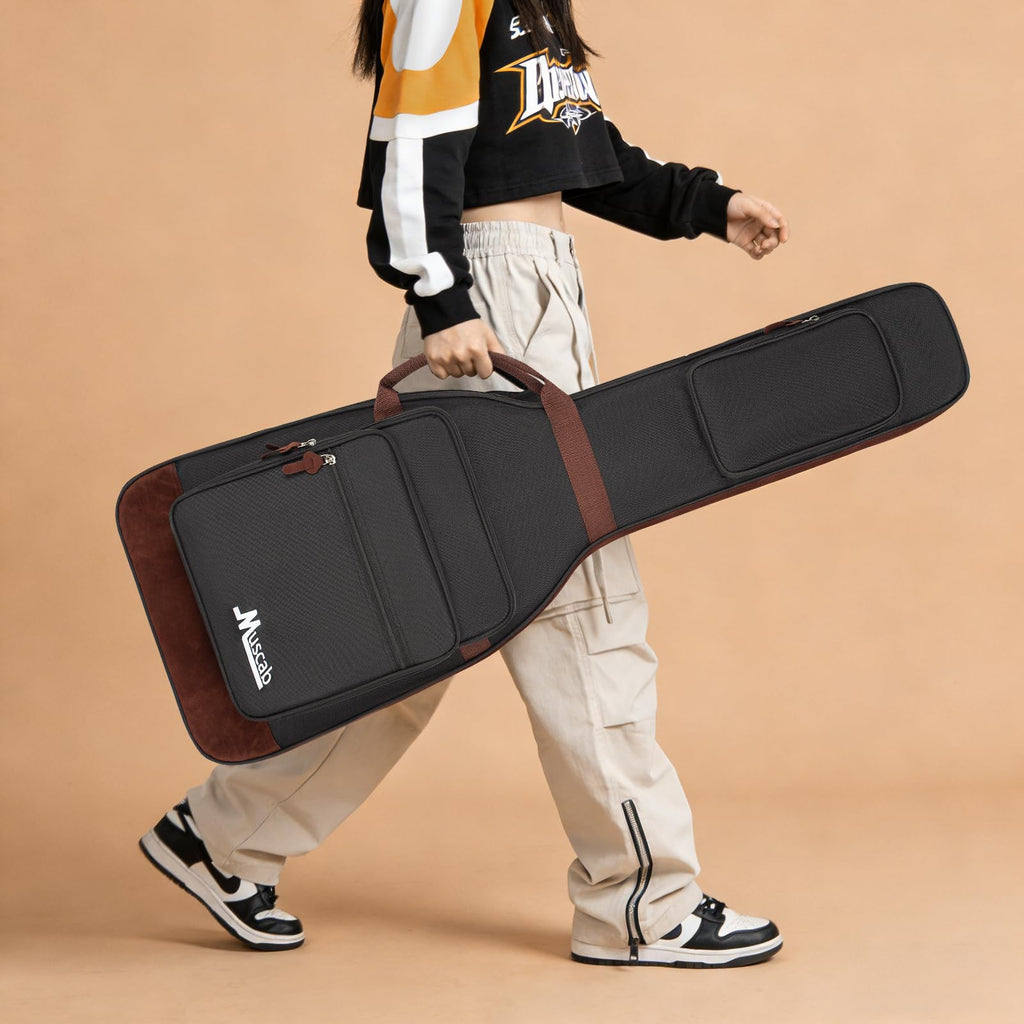 Black Electric Guitar Bag with Neck Strap and 4 Pockets Z988369