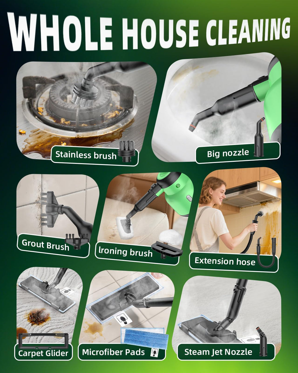 1400W 12-in-1 Steam Mop with Detachable Handheld Steam Cleaner U799400