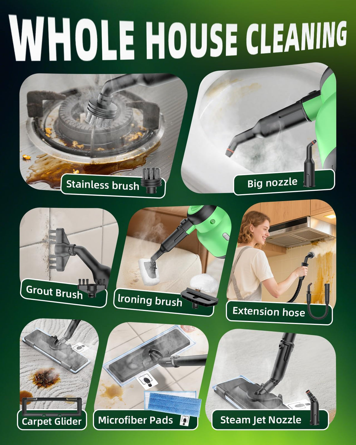1400W 12-in-1 Steam Mop with Detachable Handheld Steam Cleaner U799400