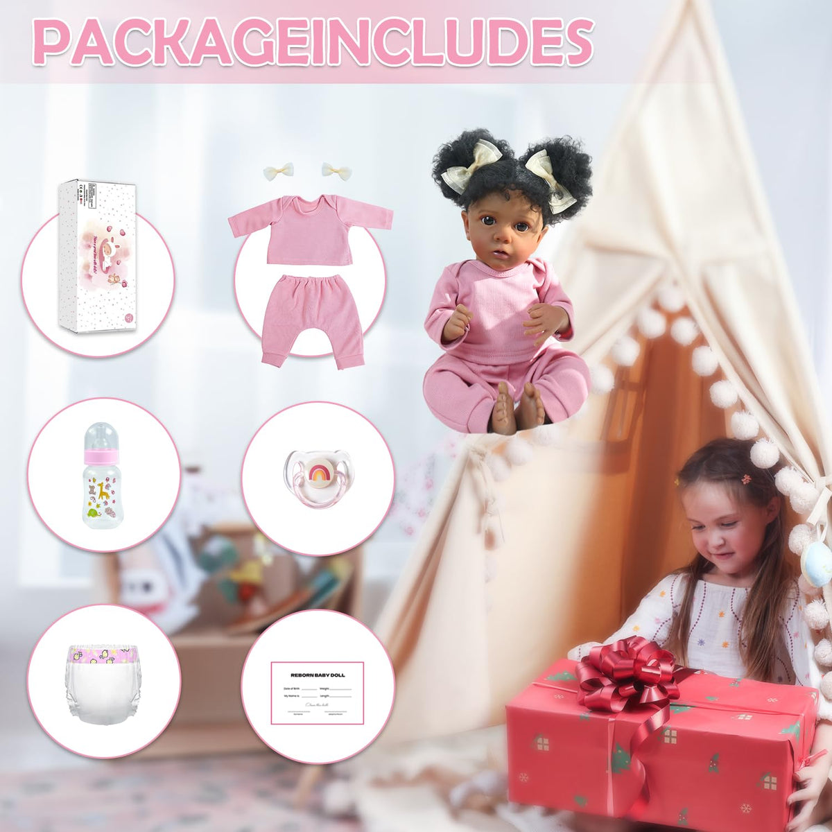 20 Inch Realistic Newborn Baby Doll in Pink Outfit W541903
