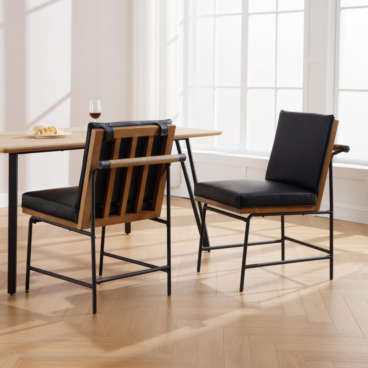 Black PU Dining Chairs Set of 2 I902