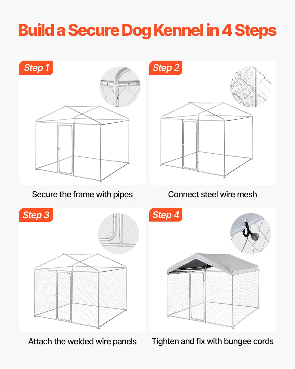 7.55 x 7.55 x 7.05 ft Outdoor Dog Kennel with Roof Cover I1940