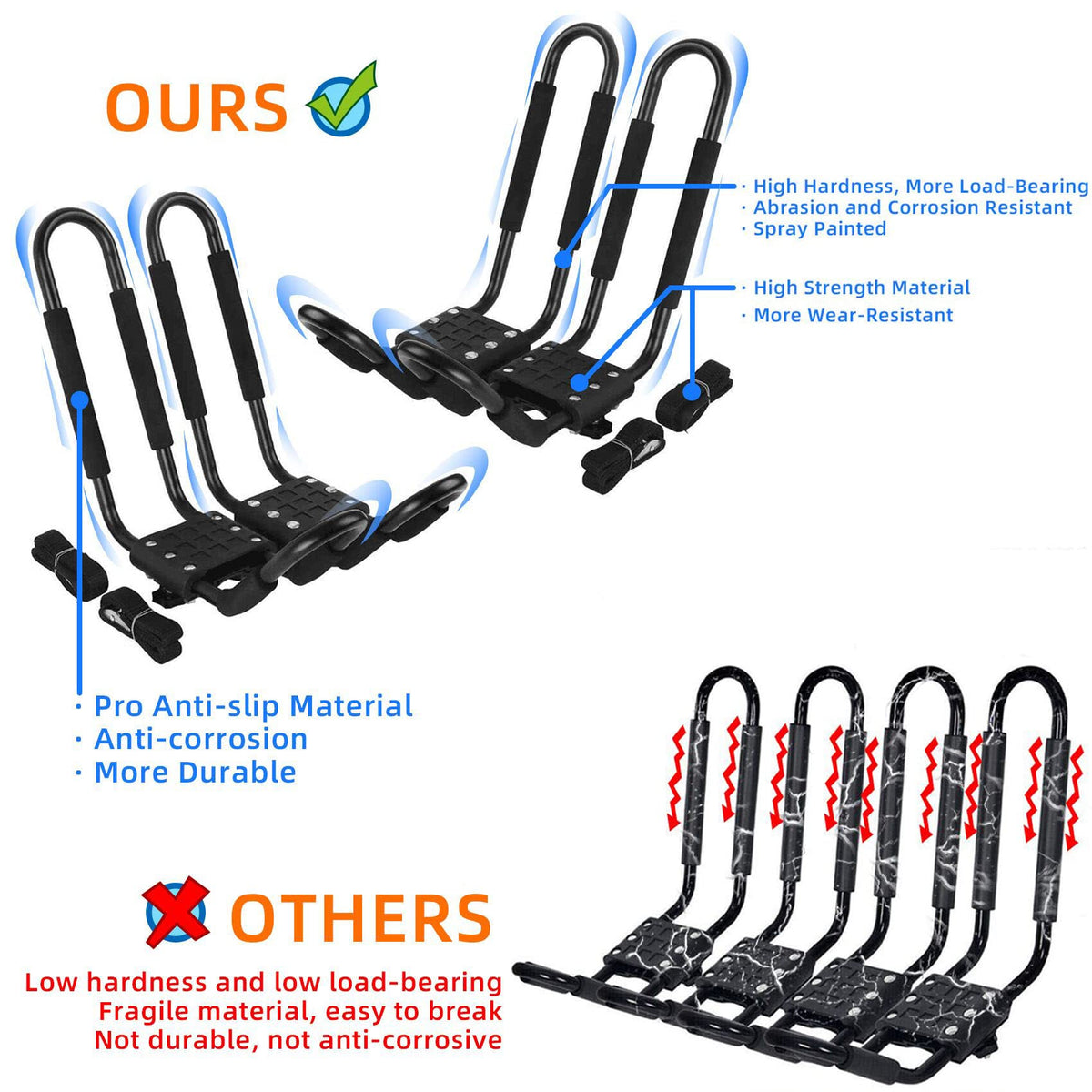 2 Pairs J-Bar Kayak Roof Rack Set of 4 G235