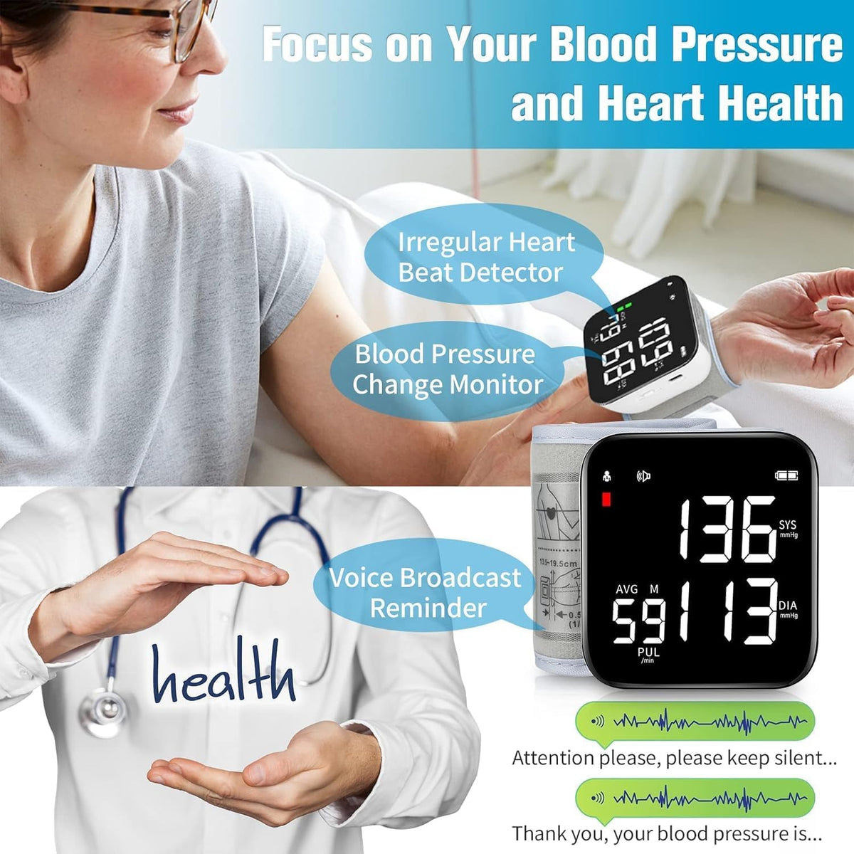Wrist Blood Pressure Monitor with 90X2 Readings Memory J1246