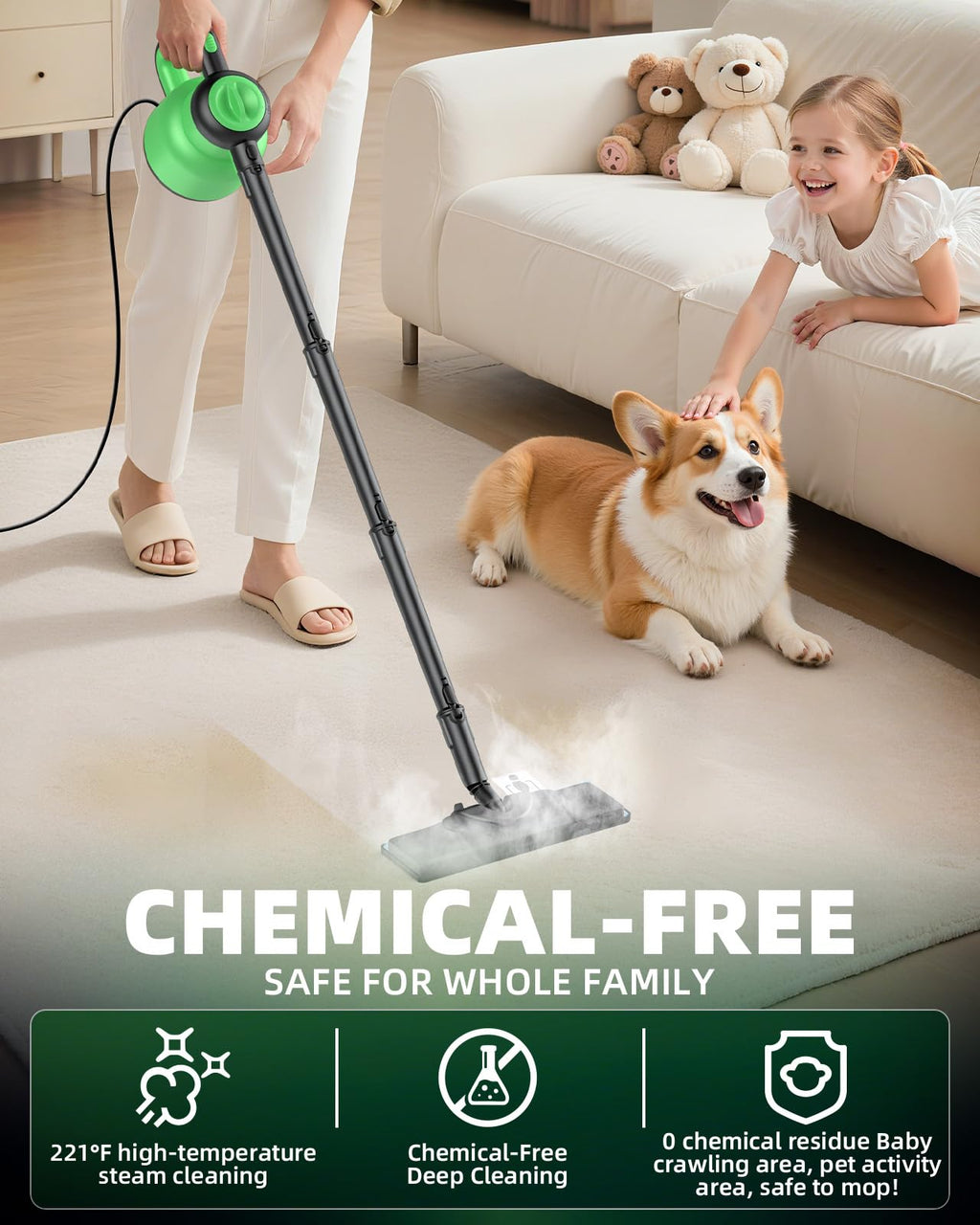 1400W 12-in-1 Steam Mop with Detachable Handheld Steam Cleaner U799400