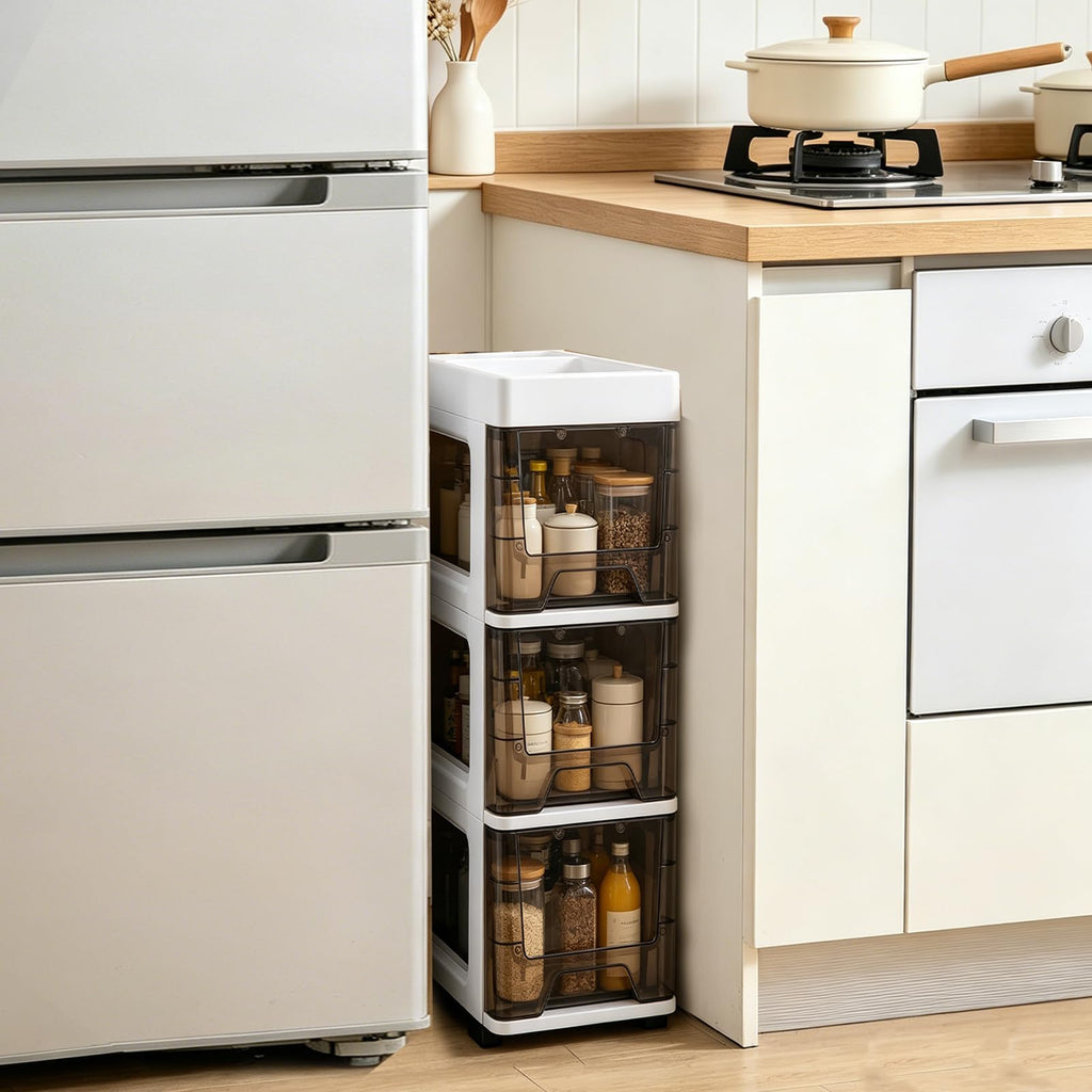 3 Drawer Narrow Plastic Storage Cart with 4 Wheels T95803