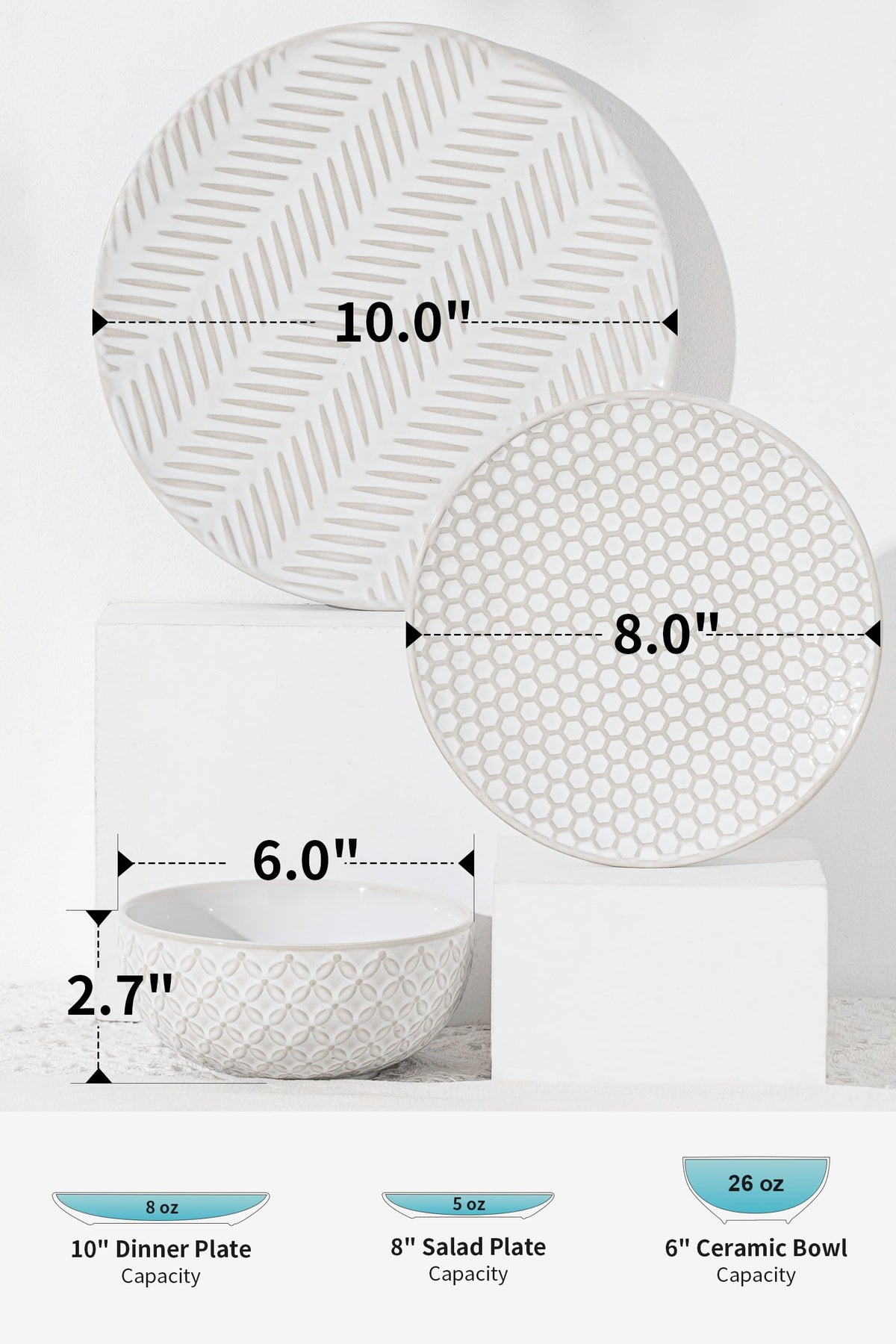 12 Piece Embossed Stoneware Dinnerware Sets for 4 P10373