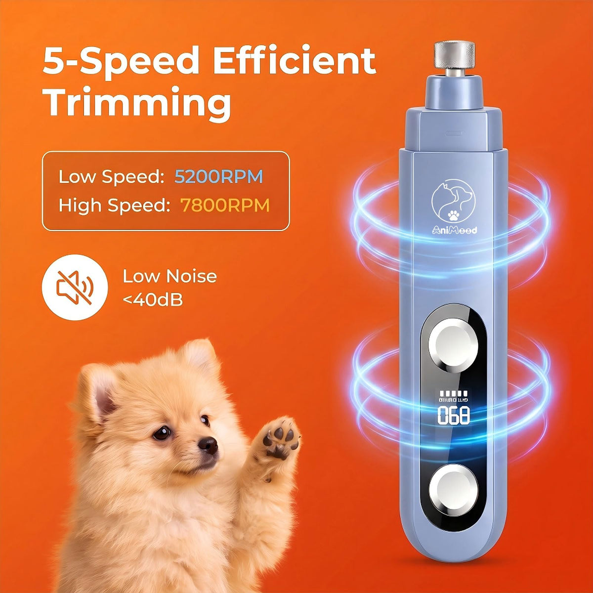 5-Speed Ultra Quiet Dog Nail Grinder with LED Light O663913