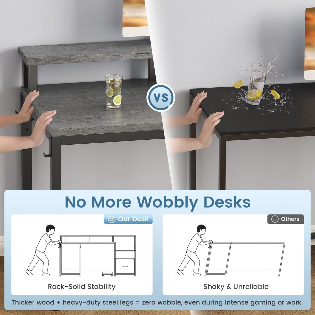 66" Reversible L Shaped Computer Desk with File Drawer V415