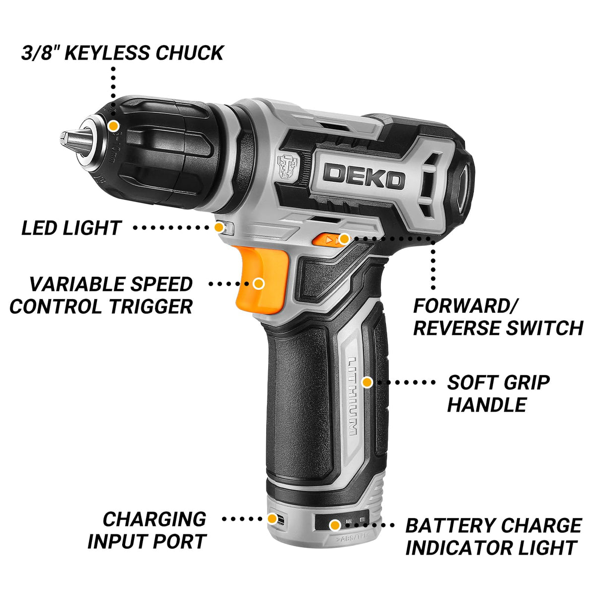 12V Cordless Drill Set with 3/8-inch Keyless Chuck G14901