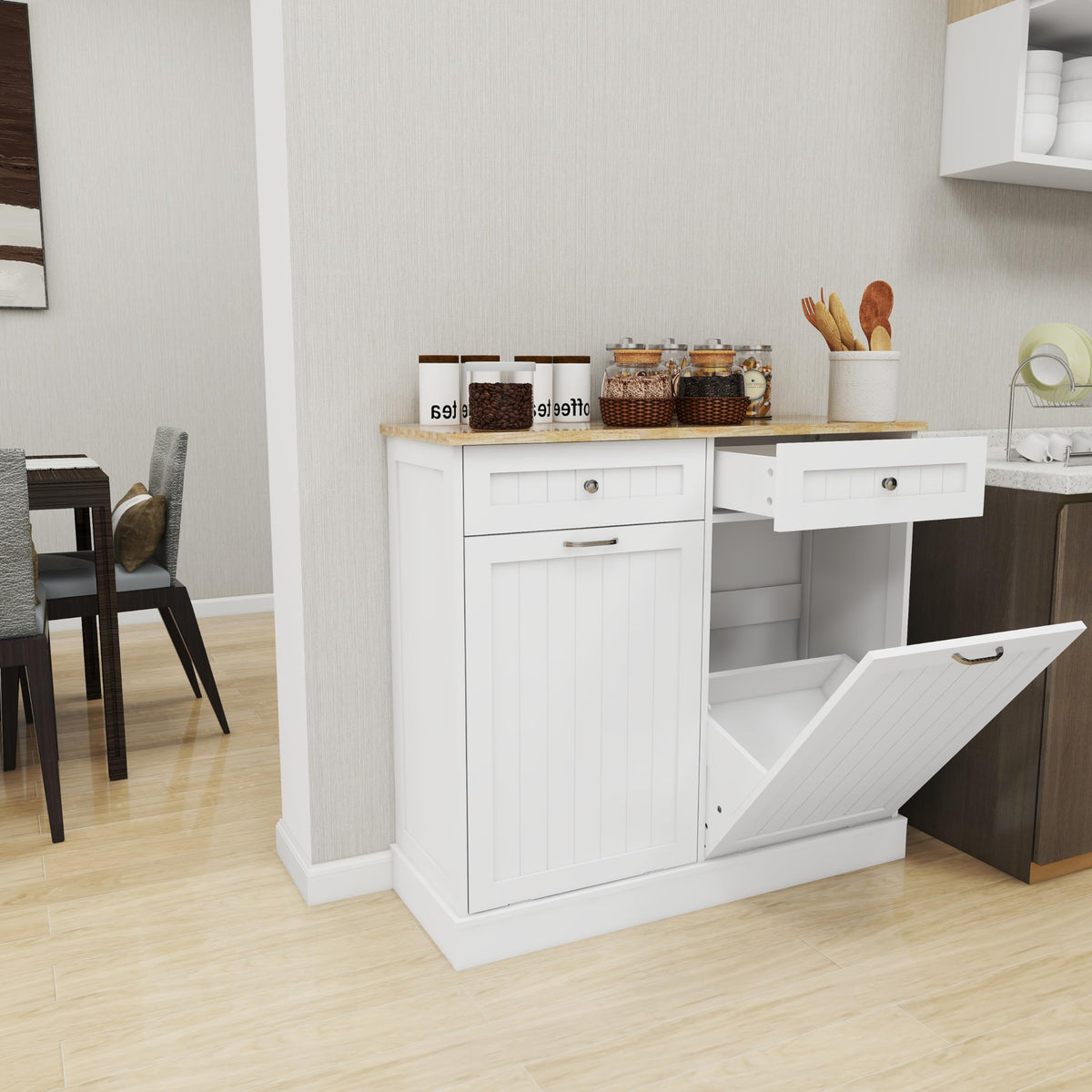 White 10-Gallon Trash Cabinet with 2 Drawers G6248