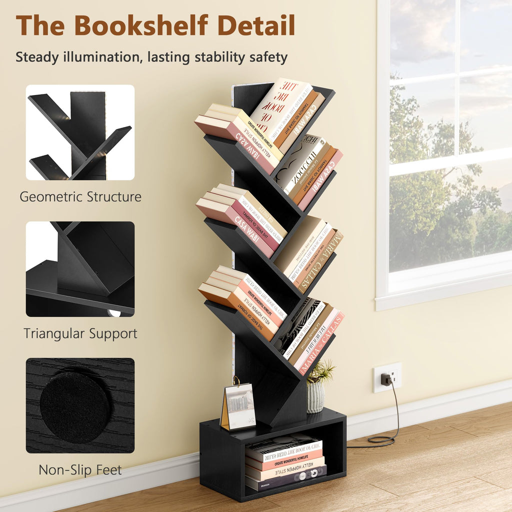 6 Tier Tree Bookshelf with Drawer and LED Lights Q678622