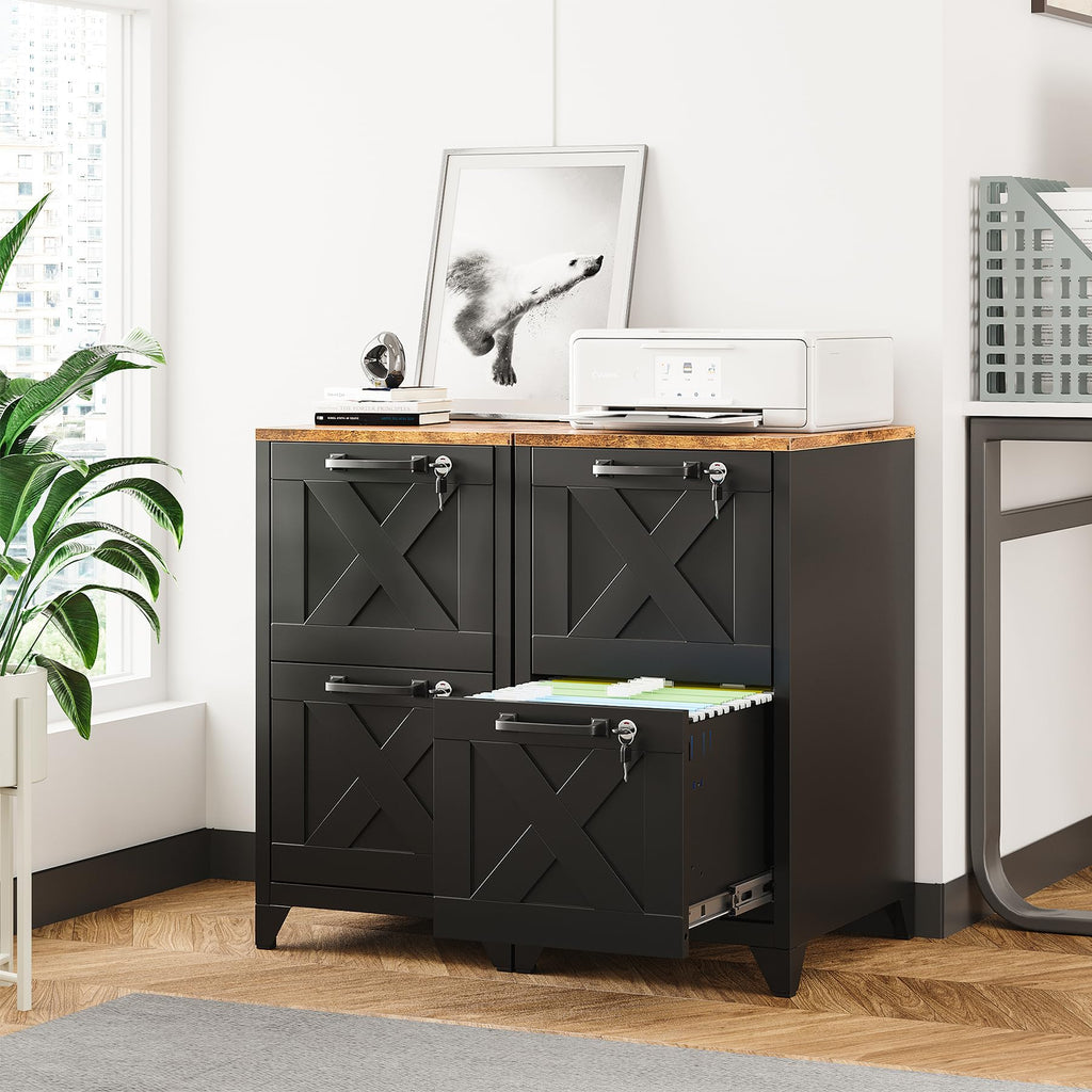 Black 2 Drawer Steel File Cabinet with Lock W41844