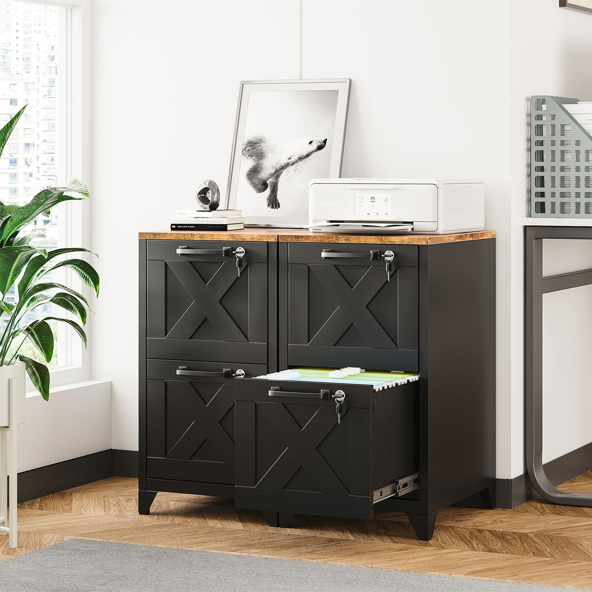 Black 2 Drawer Steel File Cabinet with Lock W41844