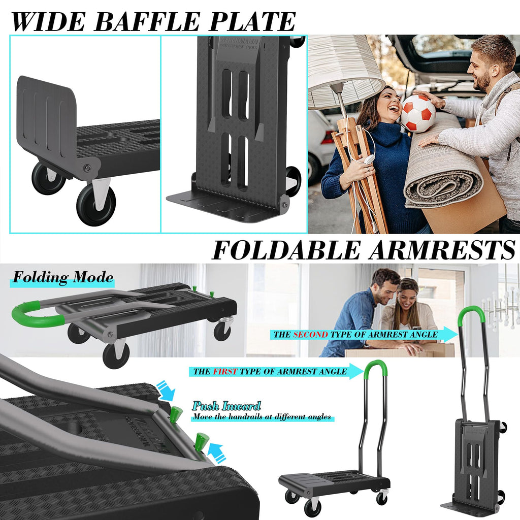 2-in-1 Convertible Hand Truck Dolly, 330LBS Capacity, Foldable Black & Dill Green X28935