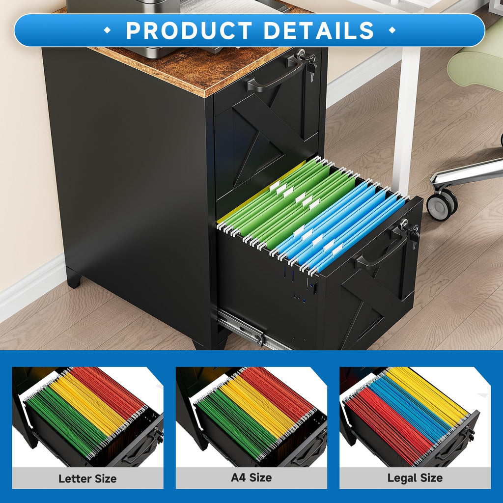Black 2 Drawer Steel File Cabinet with Lock W41844