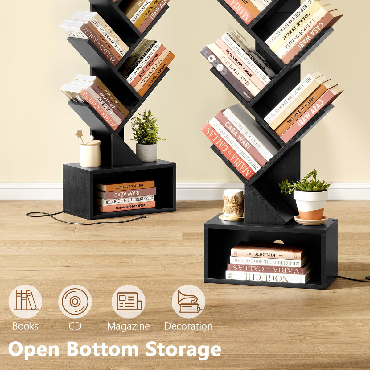 6 Tier Tree Bookshelf with Drawer and LED Lights Q678622