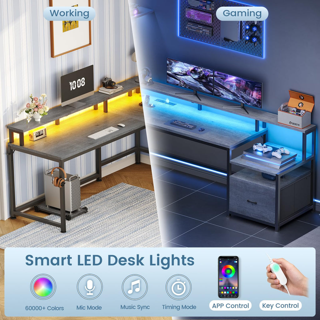 66" Reversible L Shaped Computer Desk with File Drawer V415