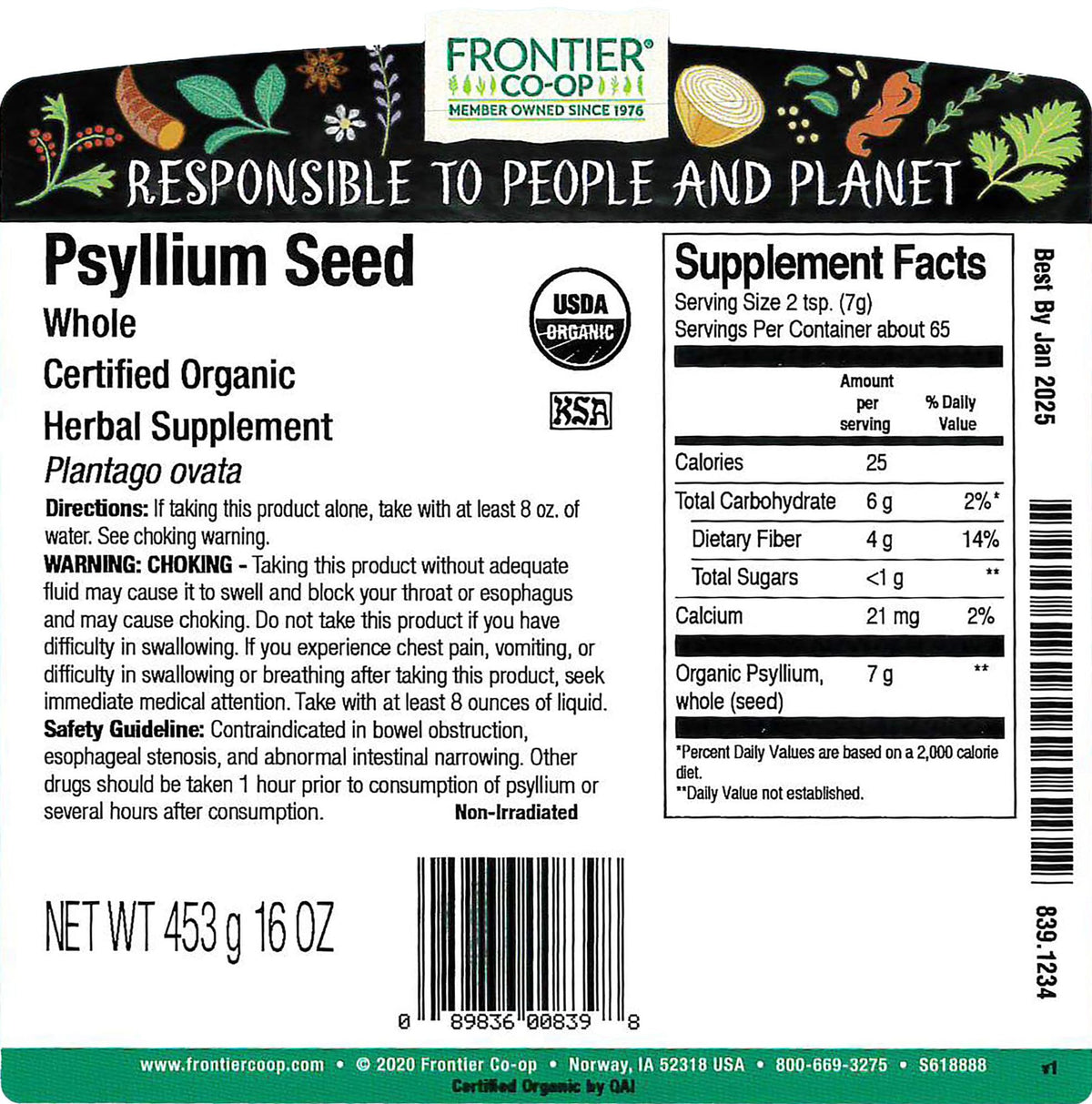 Organic Whole Psyllium Seed 1lb U8250