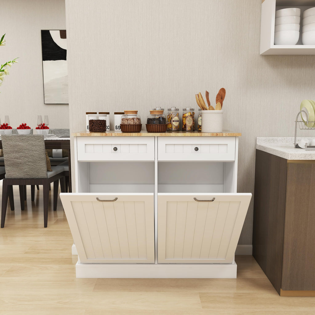 White 10-Gallon Trash Cabinet with 2 Drawers G6248