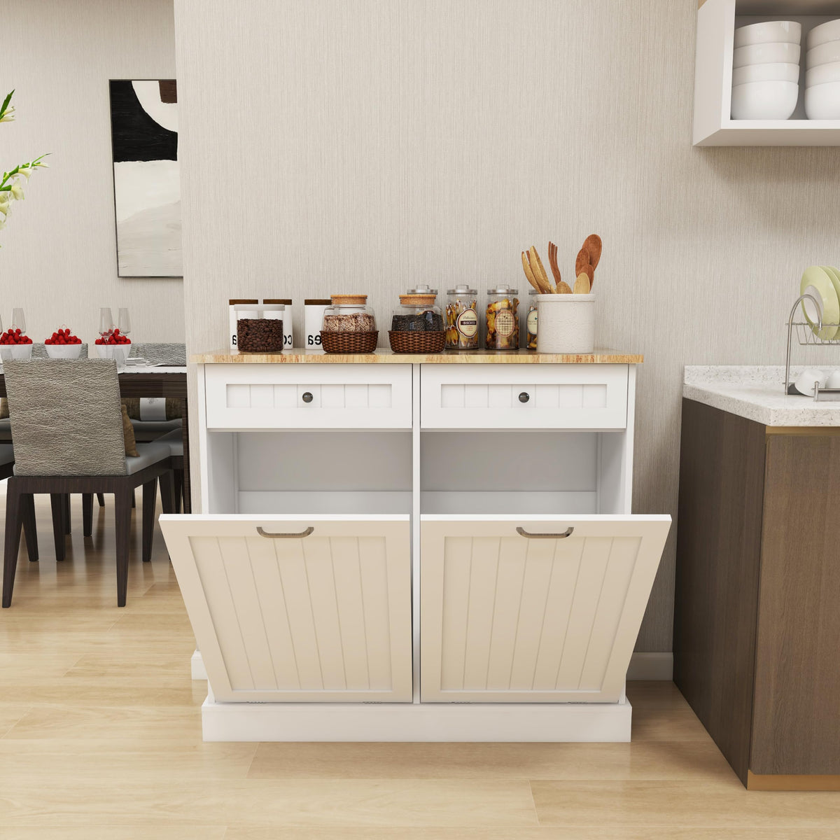 White 10-Gallon Trash Cabinet with 2 Drawers G6248