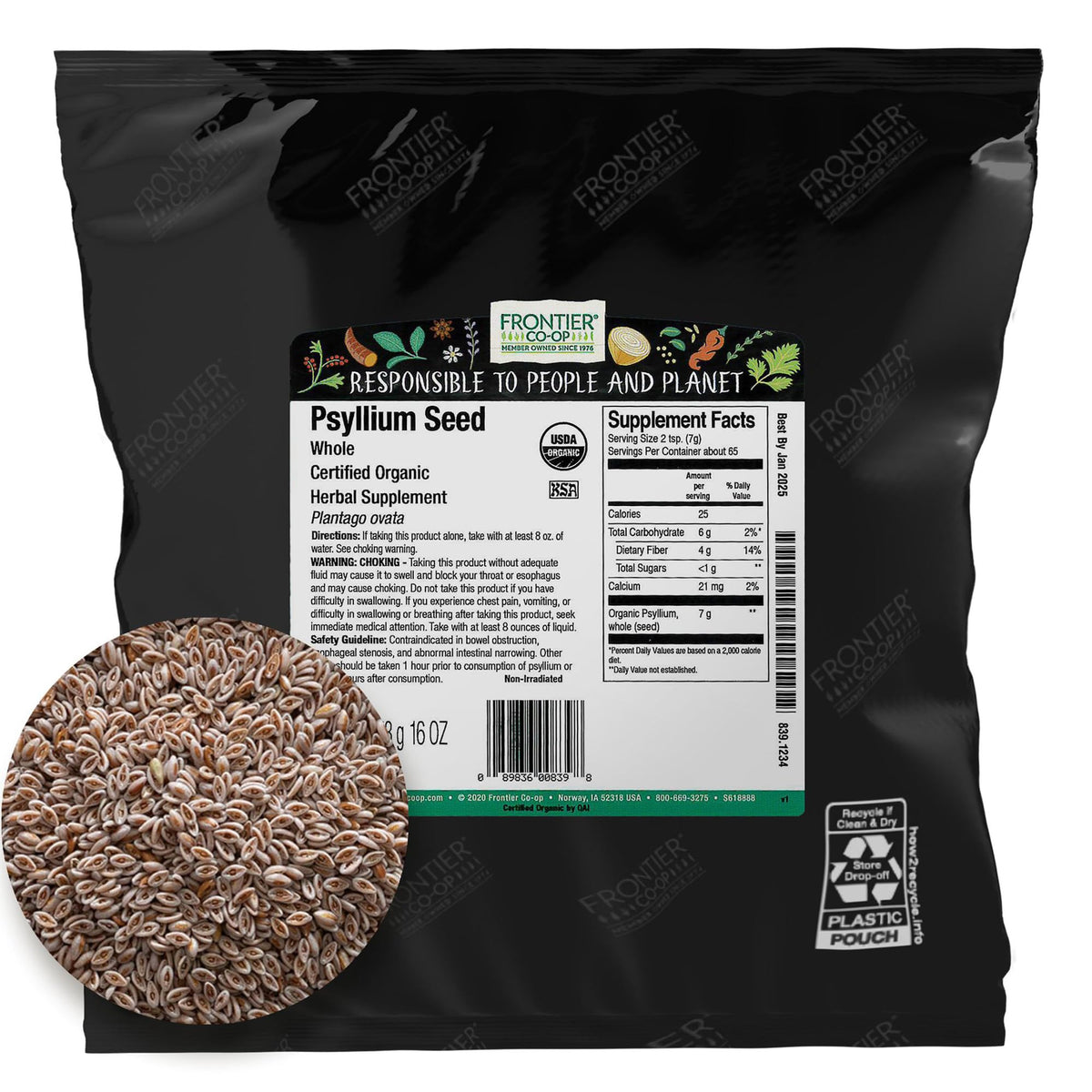 Organic Whole Psyllium Seed 1lb U8250