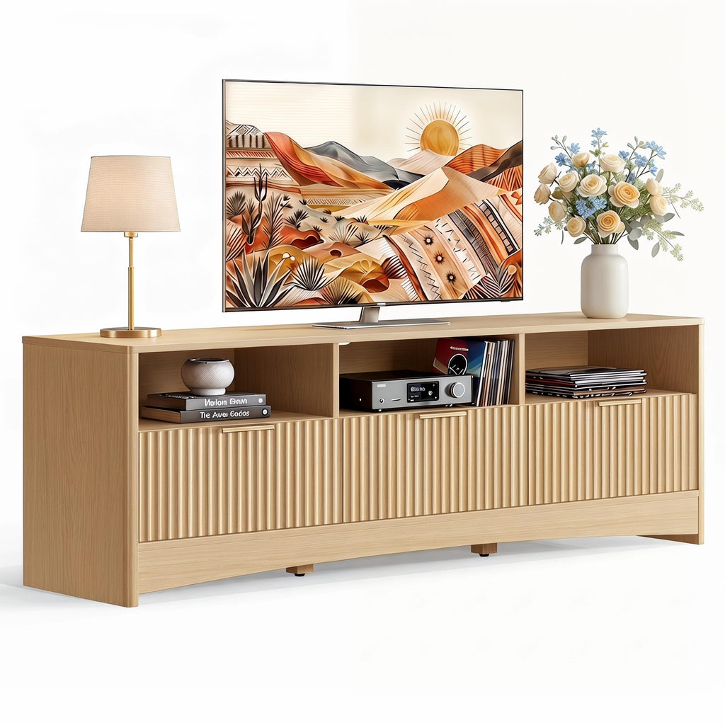 Oak Fluted TV Stand for 65 inch TV with Drawers W199