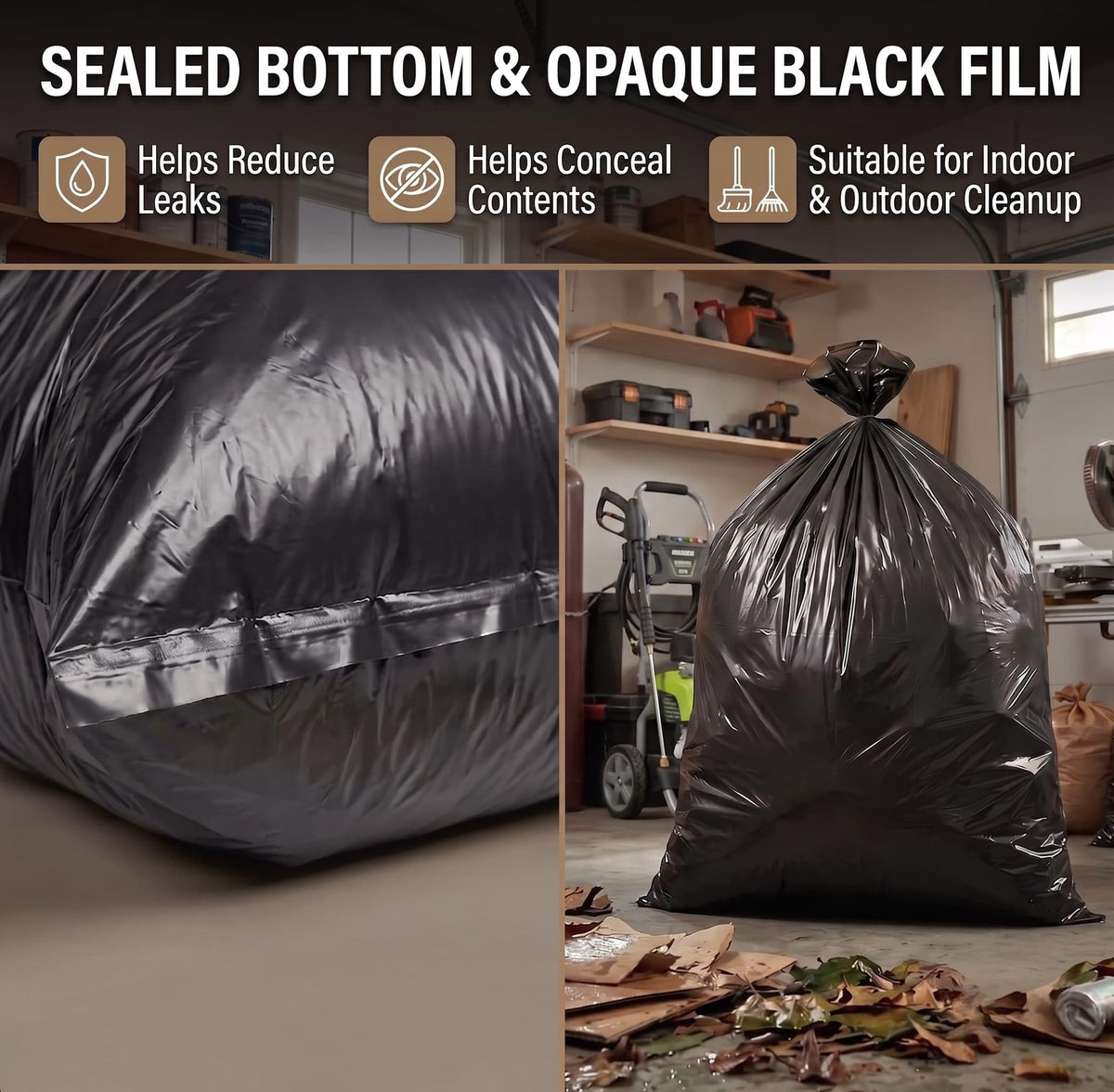6 Mil Heavy Duty Contractor Trash Bags, 50/55/60 Gallon, Black, 20 Pack G72623