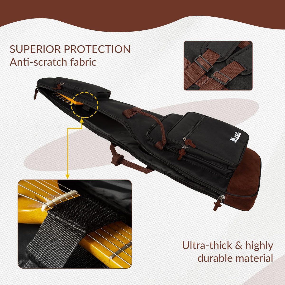 Black Electric Guitar Bag with Neck Strap and 4 Pockets Z988369