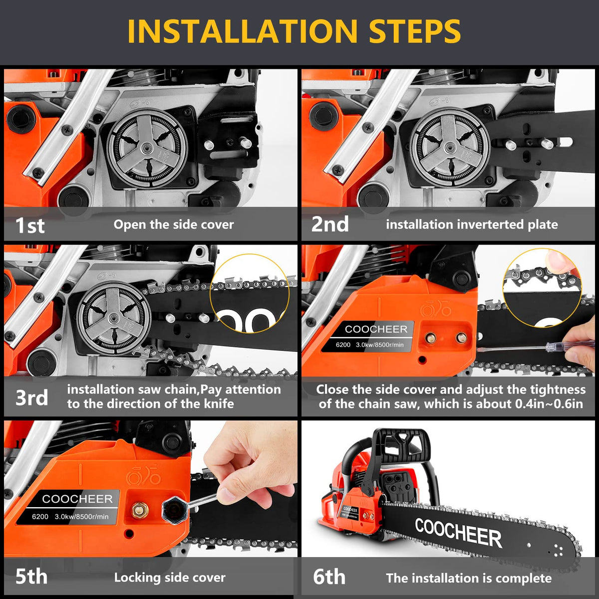 62CC 20 Inch 2-Cycle Gas Chainsaw with Carrying Bag E461514