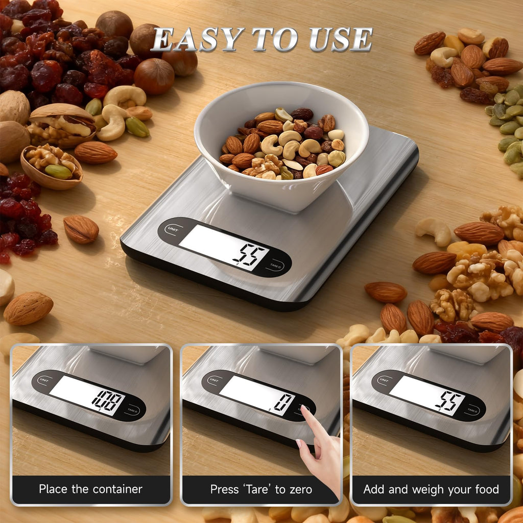 Digital Kitchen Scale 17 Pounds Capacity Stainless Steel M9428