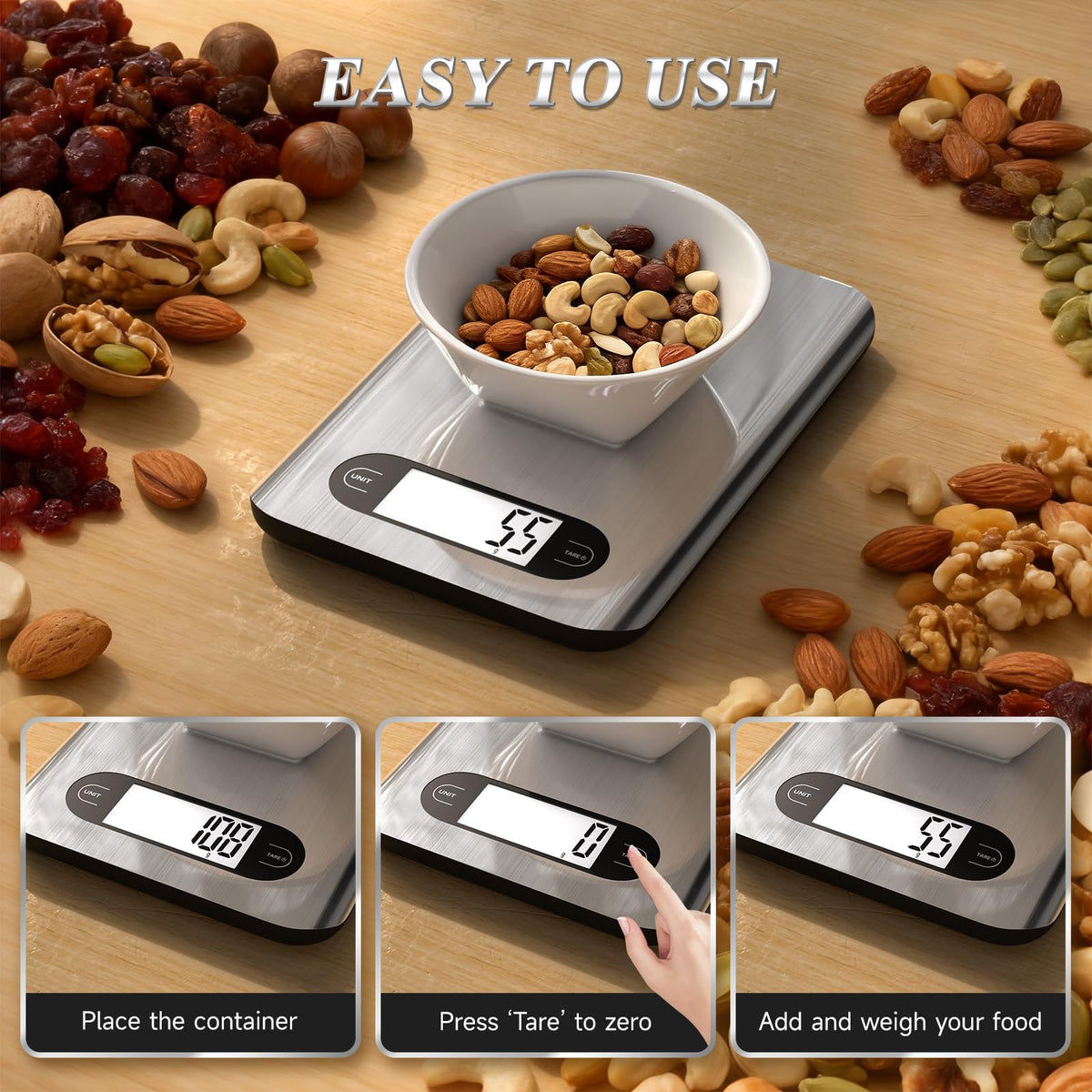 Digital Kitchen Scale 17 Pounds Capacity Stainless Steel M9428