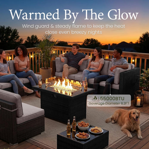 15 Piece Wicker Rattan Patio Furniture Set with Fire Pit Table Y19906