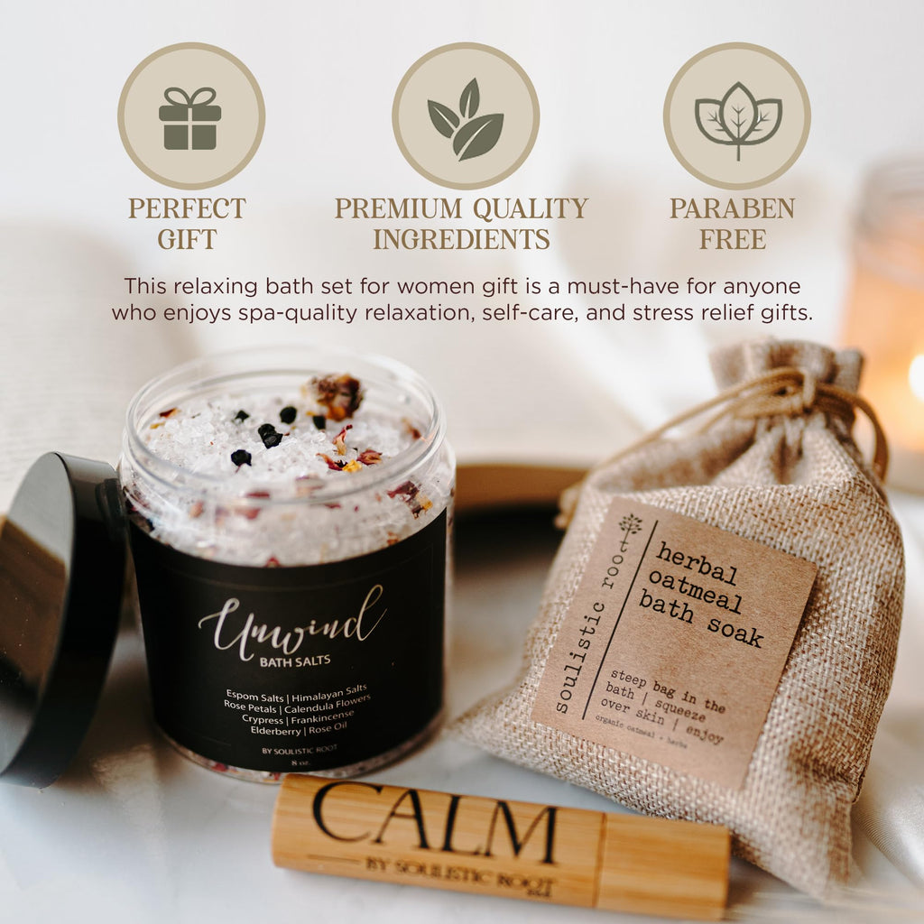 Bath Gift Set with Essential Oil Roller, Bath Salts & Oatmeal Bath Soak S46884