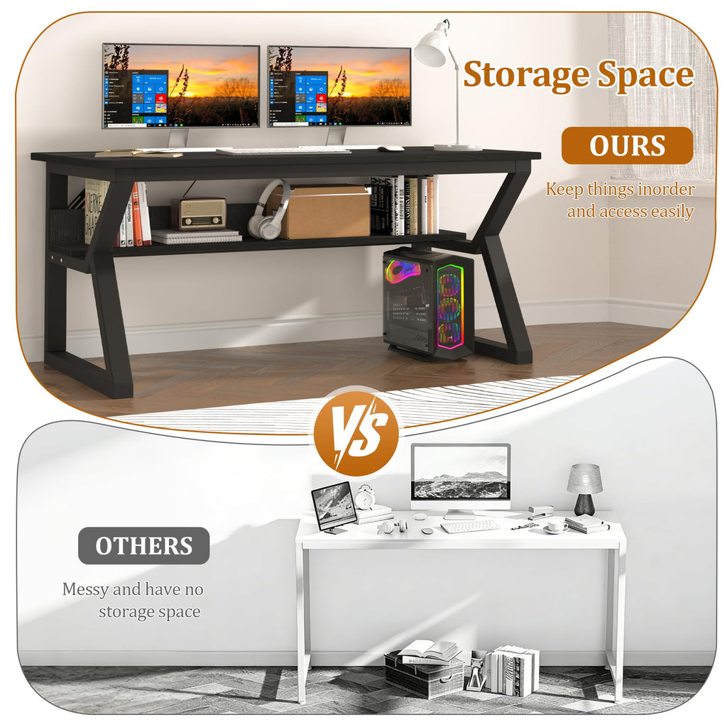 47 inch Black Computer Desk with Storage Shelf P22467