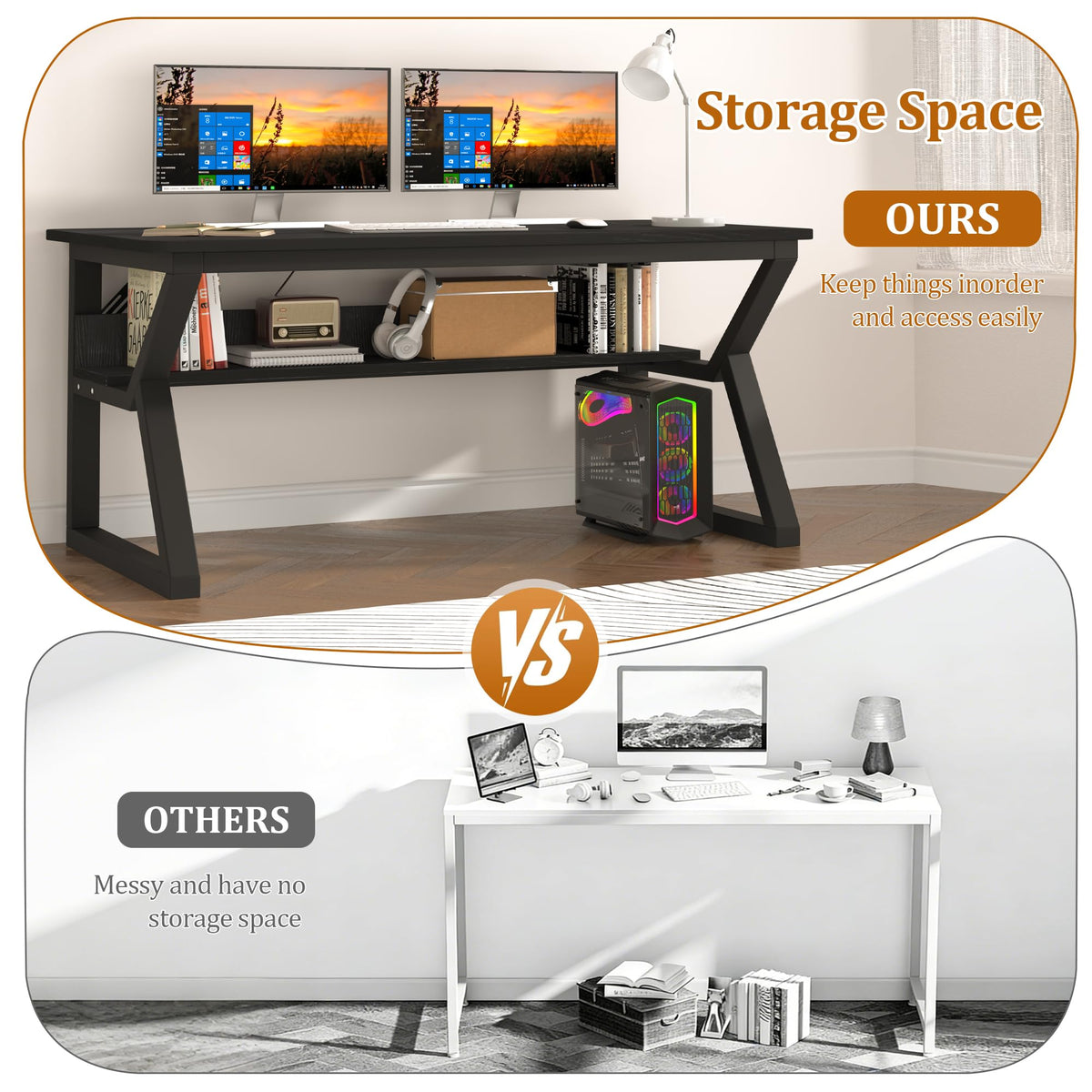 47 inch Black Computer Desk with Storage Shelf P22467