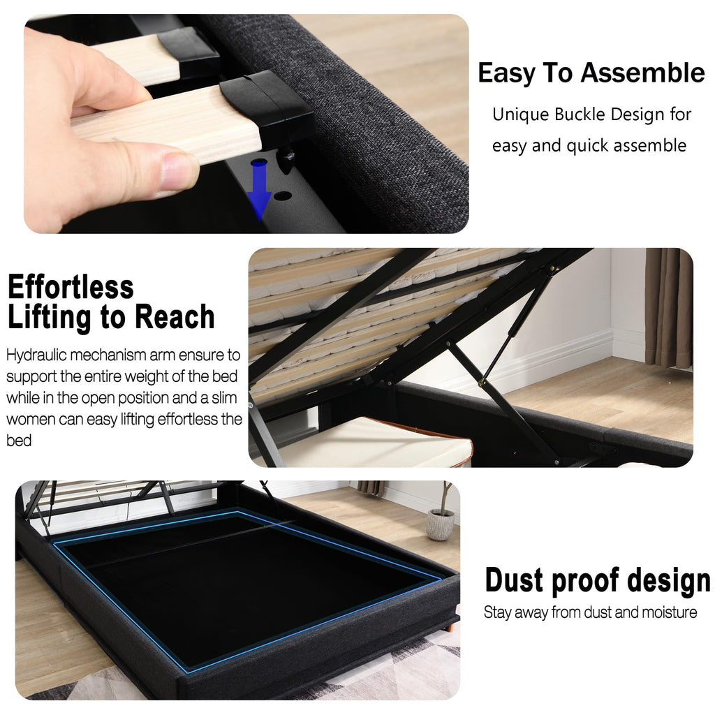 Queen Size Black Upholstered Lift Up Storage Bed Frame N352584