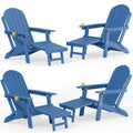 Blue HDPE Adirondack Chairs with Footrest Set of 4 D3554