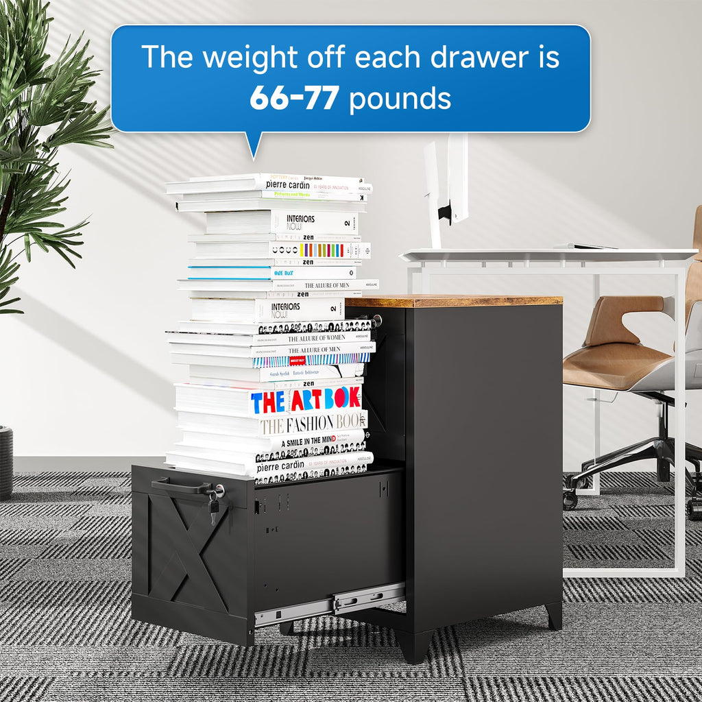 Black 2 Drawer Steel File Cabinet with Lock W41844