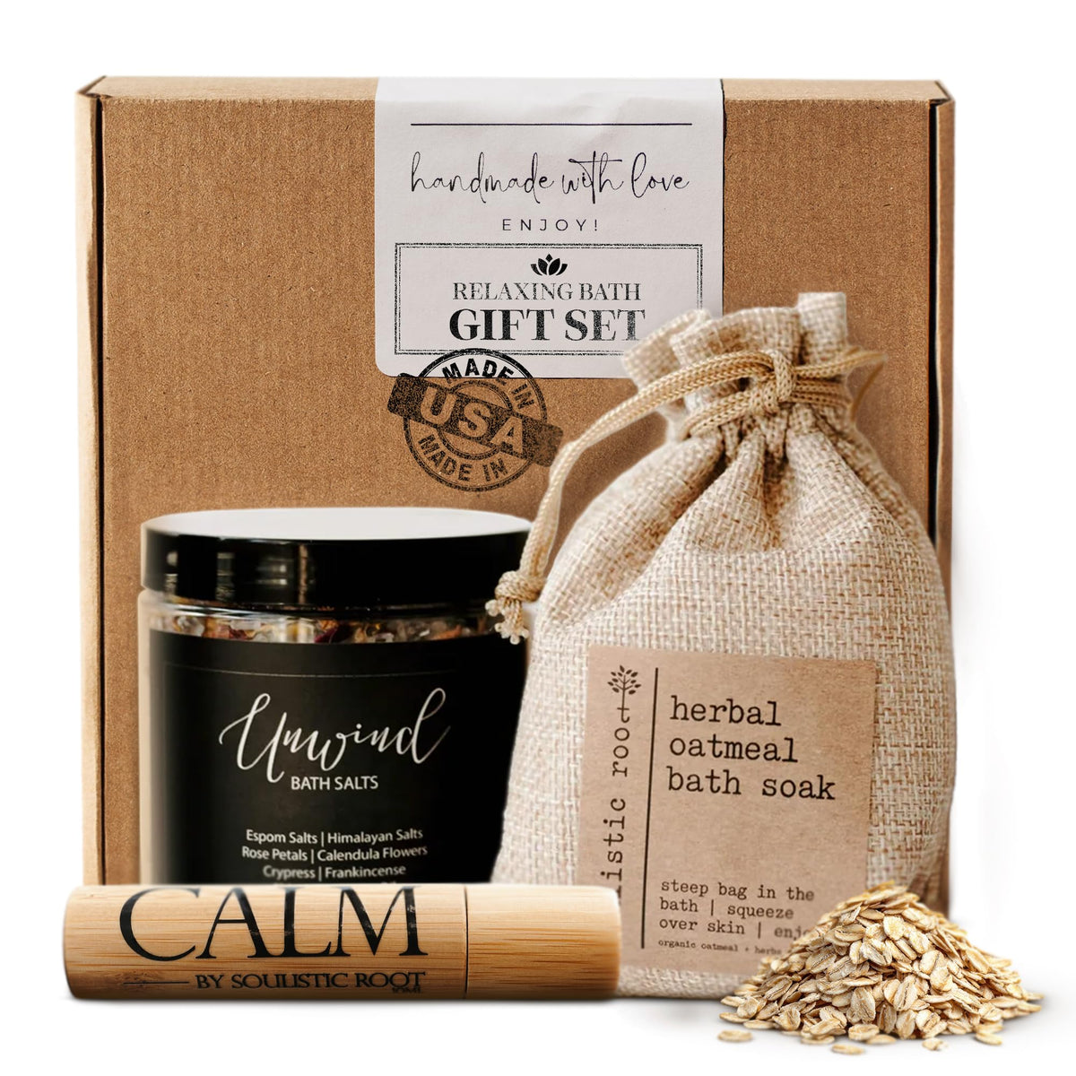 Bath Gift Set with Essential Oil Roller, Bath Salts & Oatmeal Bath Soak S46884