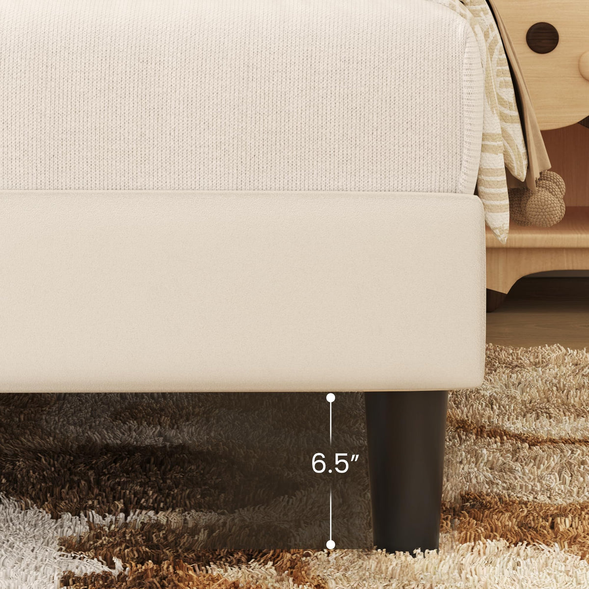 Beige Velvet Upholstered Twin Platform Bed Frame P20594