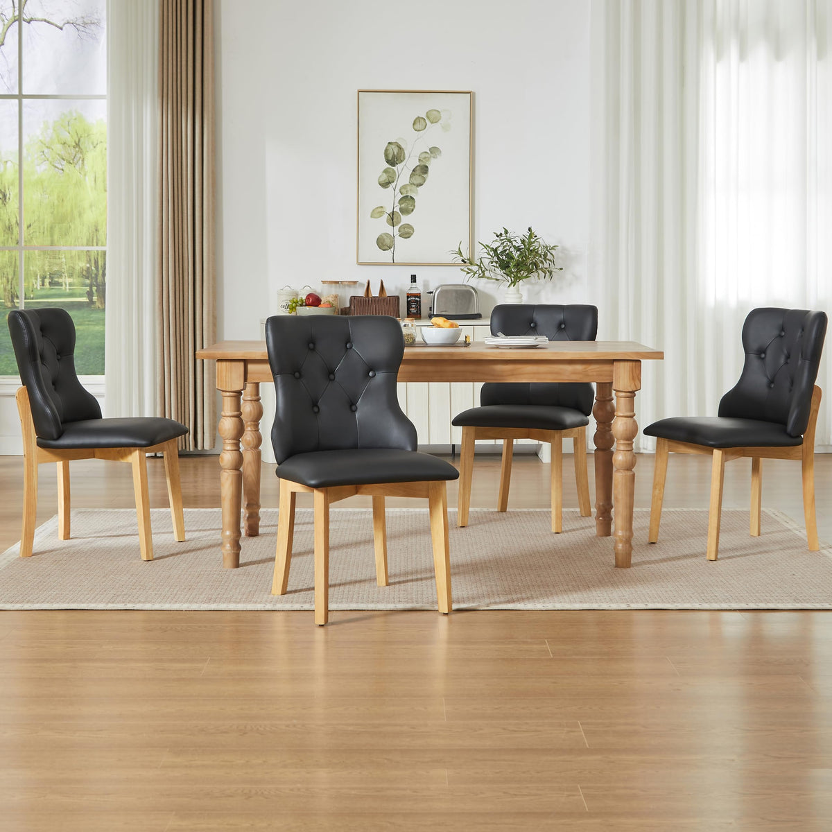 Black Upholstered Dining Chairs Set of 4 PU Leather E4040