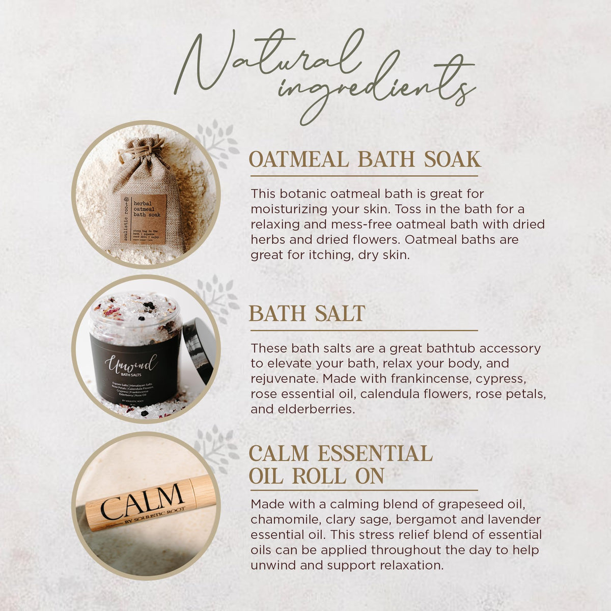 Bath Gift Set with Essential Oil Roller, Bath Salts & Oatmeal Bath Soak S46884