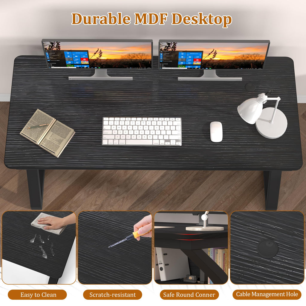47 inch Black Computer Desk with Storage Shelf P22467