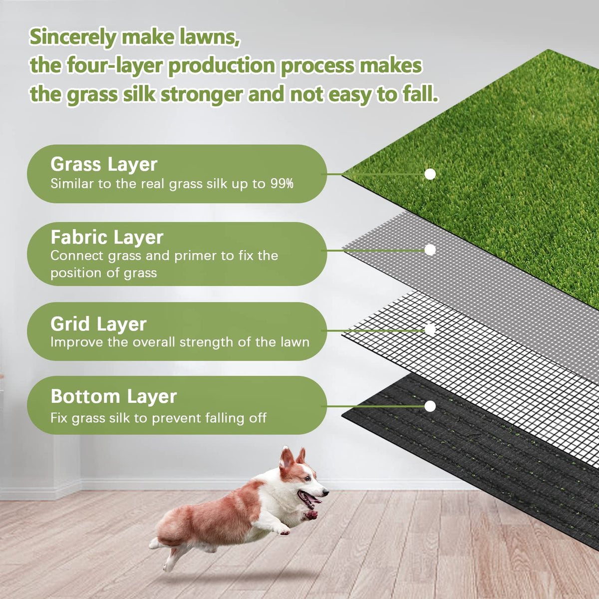 43.3 x 29.5 Inches Washable Artificial Grass Rug E15672